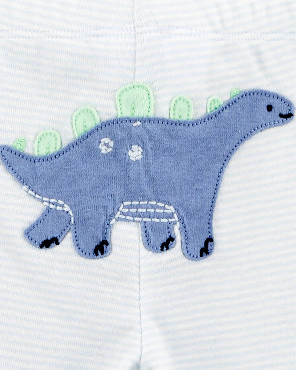 Conjunto de tres piezas en azul con rayas y estampado de dinosaurio - Image 4